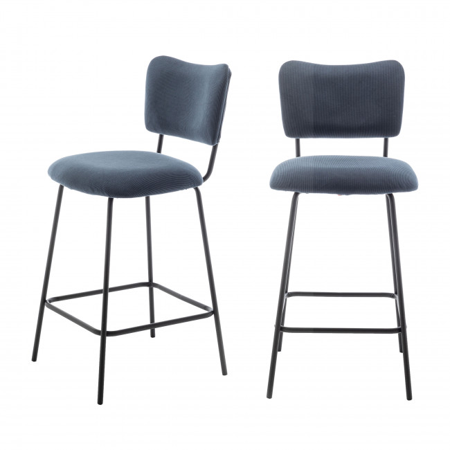 Vander - Lot de 2 chaises de bar en velours côtelé et métal