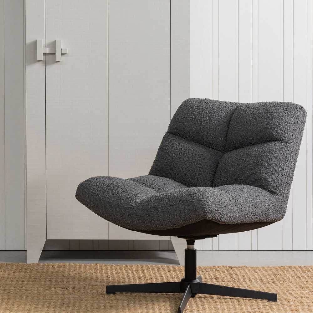 Fauteuil pivotant en tissu bouclette Woood - VINNY