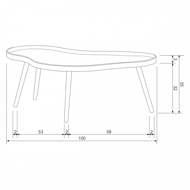 Mae - Table d'appoint de forme organique en bois 100x35cm
