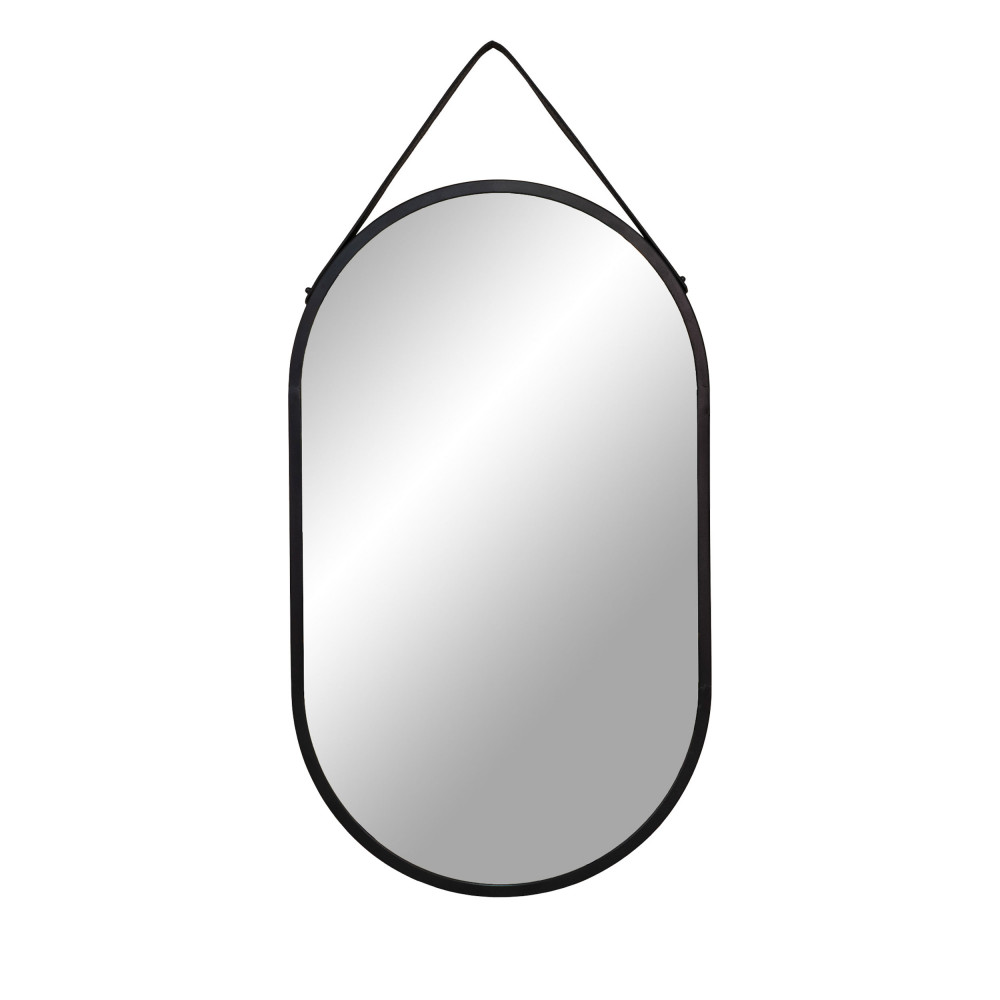 Trapani - Miroir ovale avec lannière en cuir - Couleur - Noir