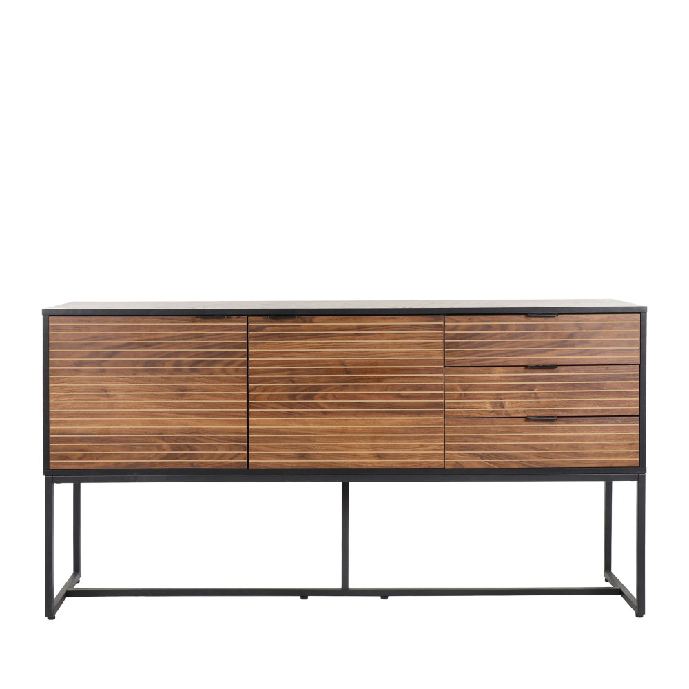 Parigi - Buffet 2 portes 3 tiroirs en bois et métal L160cm - Couleur - Bois foncé / noir