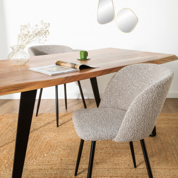 Vitikko - Lot de 2 fauteuils de table en tissu bouclette et pieds noirs