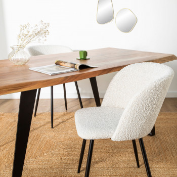 Vitikko - Lot de 2 fauteuils de table en tissu bouclette et pieds noirs
