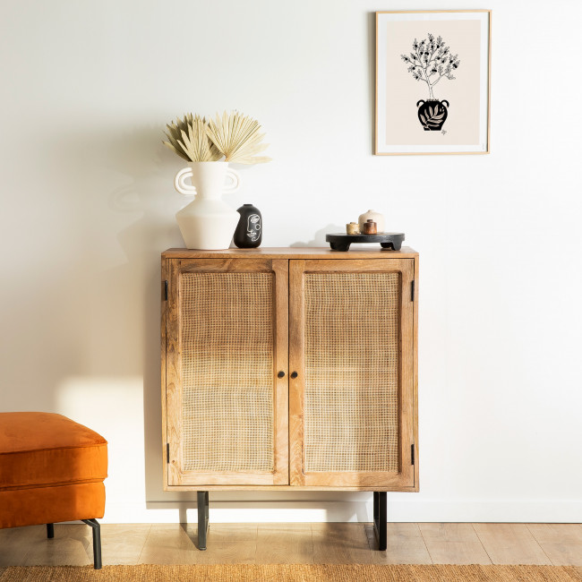 Nicosia - Buffet 2 portes en bois et cannage L85cm