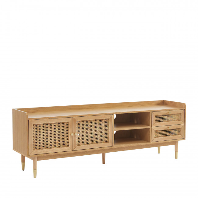 Bombong - Meuble TV 2 portes 2 tiroirs en bois et cannage 180 cm