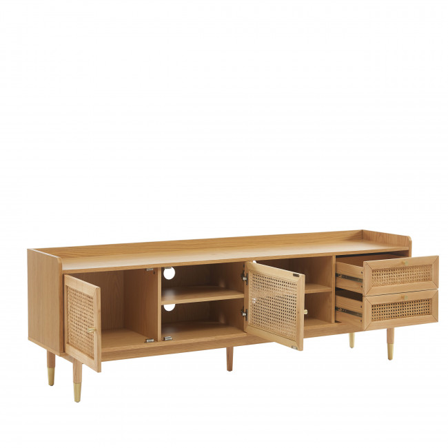 Bombong - Meuble TV 2 portes 2 tiroirs en bois et cannage 180 cm