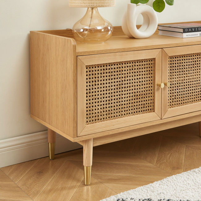 Bombong - Meuble TV 2 portes 2 tiroirs en bois et cannage 180 cm