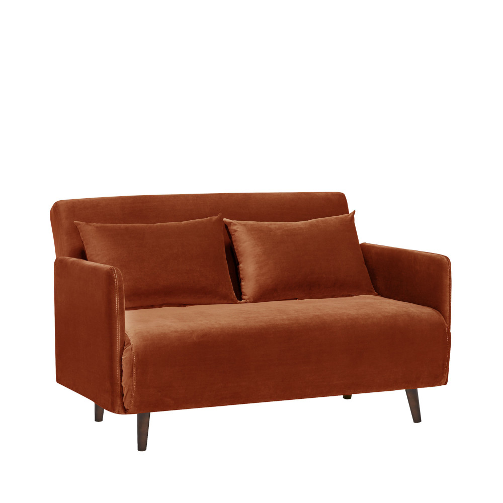 Belushi - Canapé convertible 2 places en velours (L120cm) - Couleur - Rouille