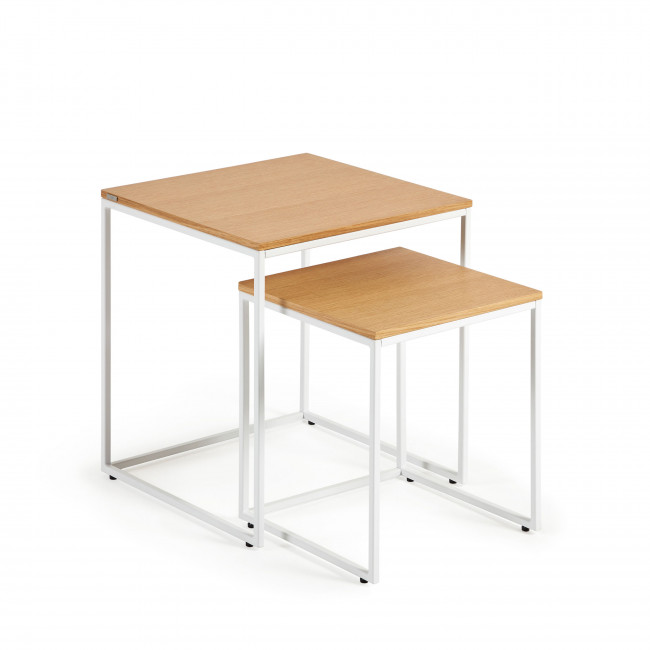 Yoana - Lot de 2 tables d'appoint carrées gigognes en bois et métal