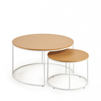 Yoana - Lot de 2 tables d'appoint rondes gigognes en bois et métal