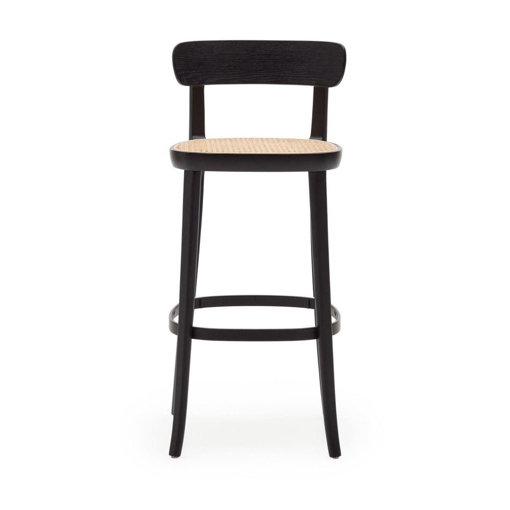 Romane - Lot de 2 chaises de bar bistrot en bois massif et rotin H75cm - Couleur - Noir