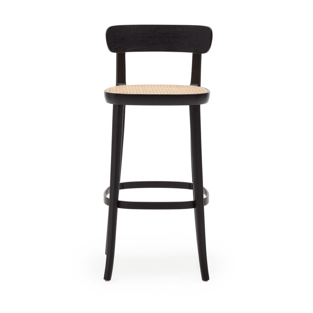 romane - lot de 2 chaises de bar bistrot en bois massif et rotin h75cm - couleur - noir