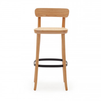 Romane - Lot de 2 chaises de bar bistrot en bois massif et rotin H75cm