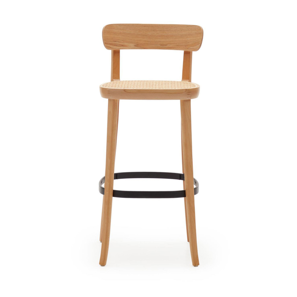 Romane - Lot de 2 chaises de bar bistrot en bois massif et rotin H75cm - Couleur - Bois clair