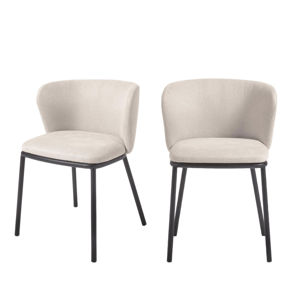 Ciselia - Lot de 2 chaises en chenille et métal - Couleur - Beige