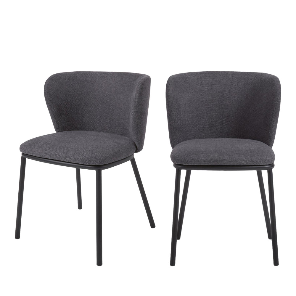 Ciselia - Lot de 2 chaises en chenille et métal - Couleur - Gris anthracite