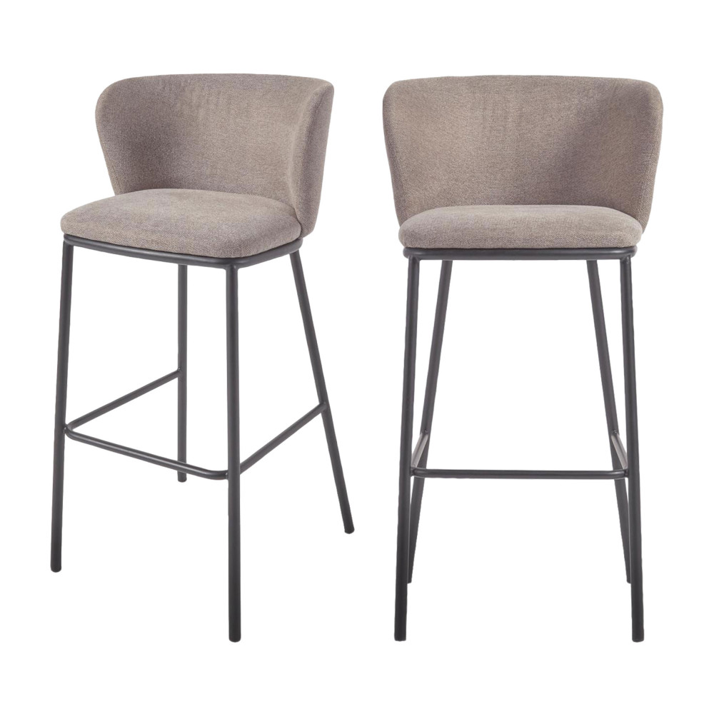 Ciselia - Lot de 2 chaises de bar en chenille et métal H75cm - Couleur - Taupe