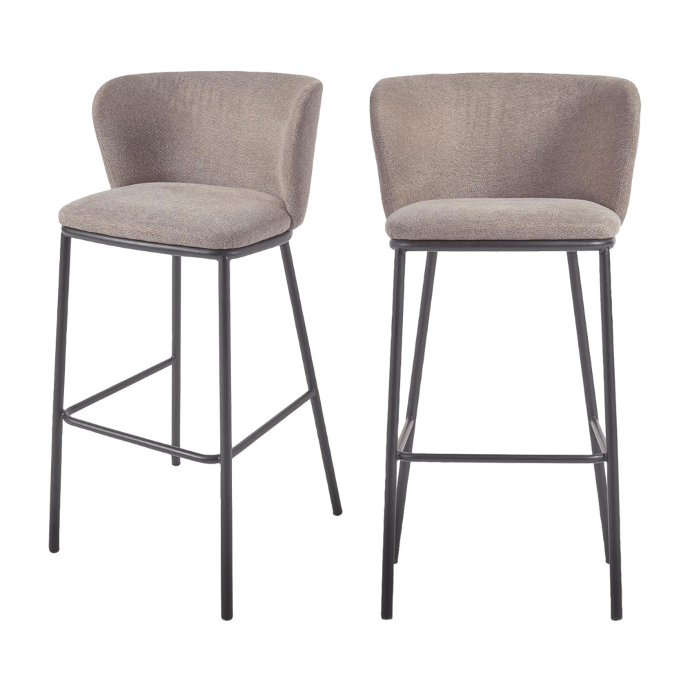 ciselia - lot de 2 chaises de bar en chenille et métal h75cm - couleur - taupe