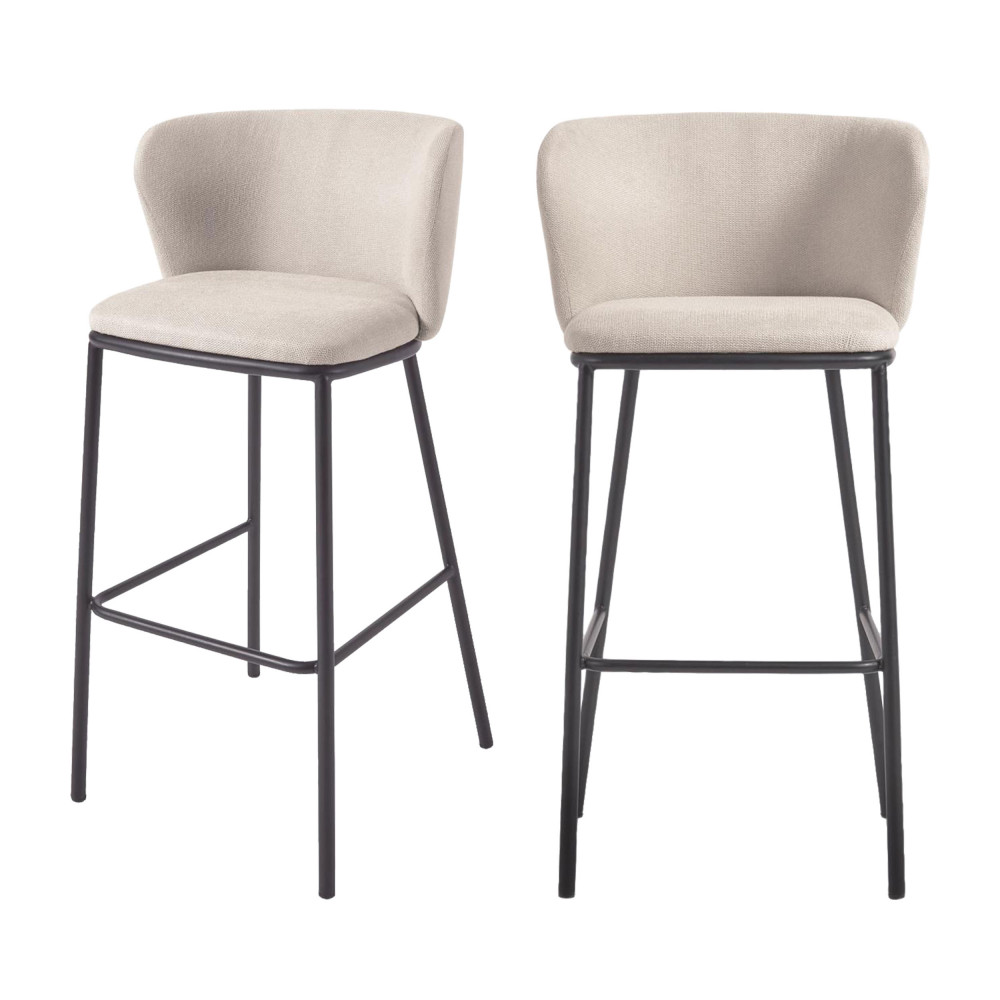 Ciselia - Lot de 2 chaises de bar en chenille et métal H75cm - Couleur - Beige