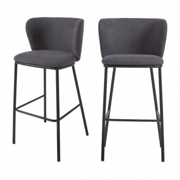 Ciselia - Lot de 2 chaises de bar en chenille et métal H75cm