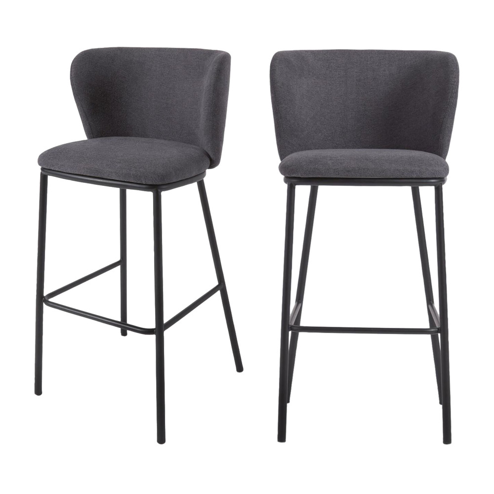 Ciselia - Lot de 2 chaises de bar en chenille et métal H75cm - Couleur - Gris anthracite