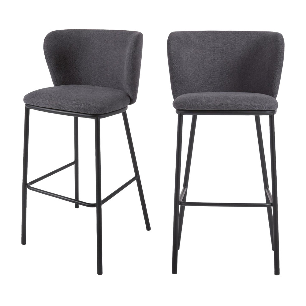 ciselia - lot de 2 chaises de bar en chenille et métal h75cm - couleur - gris anthracite