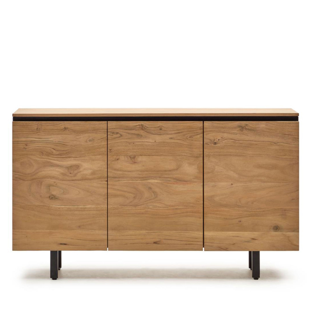 Uxue - Buffet 3 portes en bois massif d'acacia et métal L150xH78cm - Couleur - Bois clair