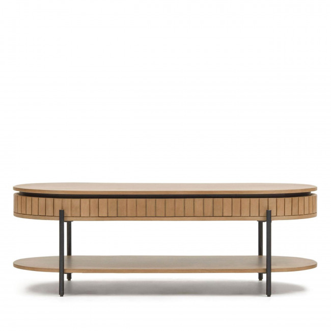 Licia - Table basse ovale 1 tiroir en bois massif de manguier 130x65cm