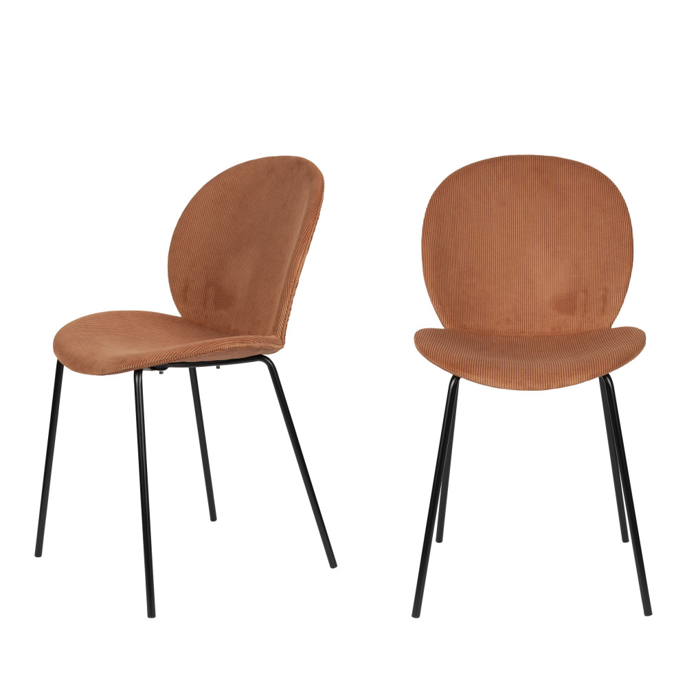 Bonnet - Lot de 2 chaises en velours côtelé et métal - Couleur - Terracotta