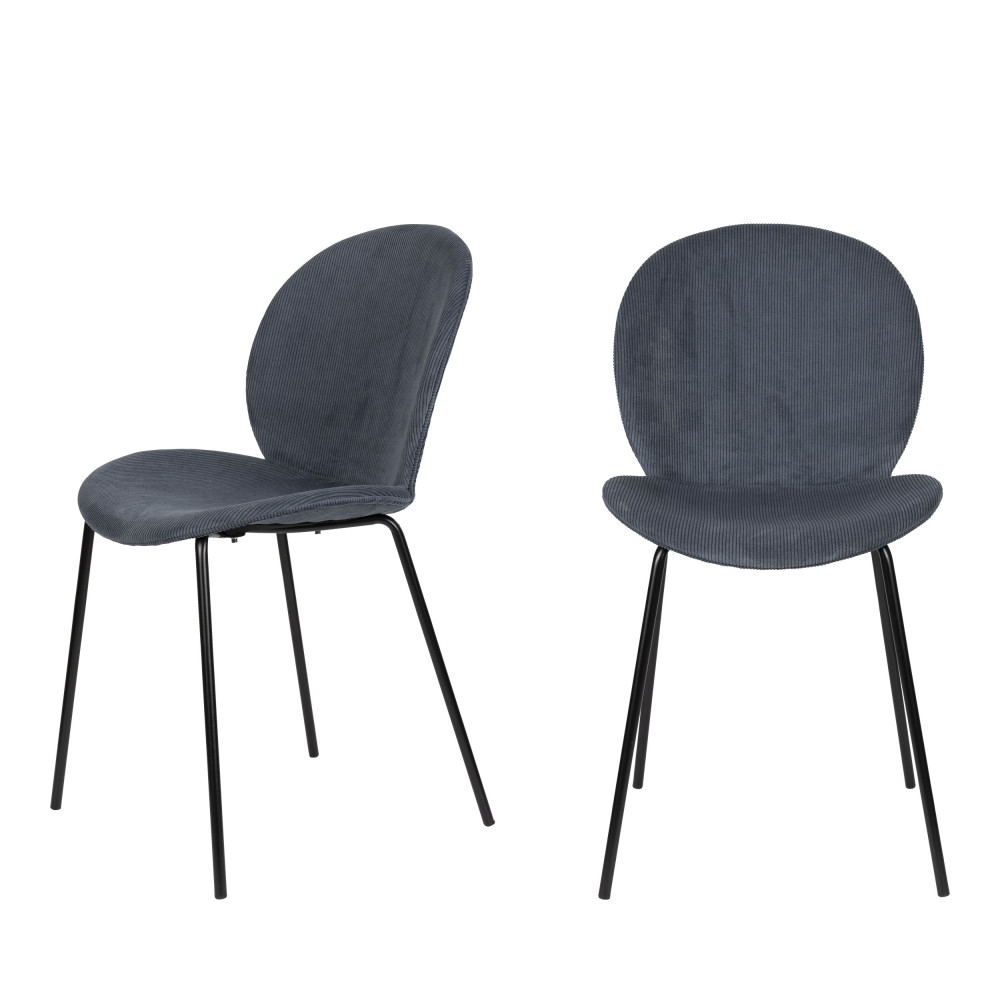 Bonnet - Lot de 2 chaises en velours côtelé et métal - Couleur - Ardoise
