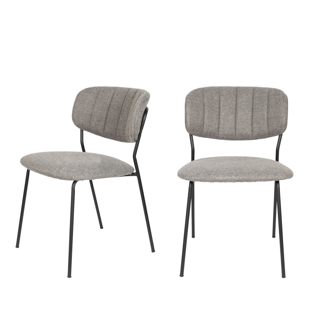 Jolien - Lot de 2 chaises en tissu et métal pieds noirs - Couleur - Gris