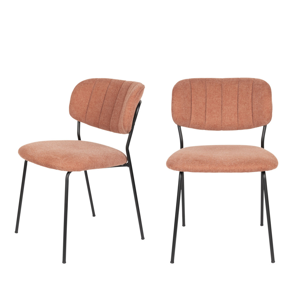 Jolien - Lot de 2 chaises en tissu et métal pieds noirs - Couleur - Rose