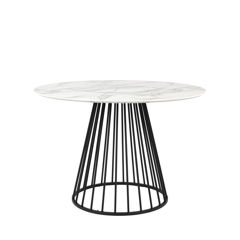Floris - Table à manger ronde en effet marbre et métal ø104cm - Couleur - Blanc