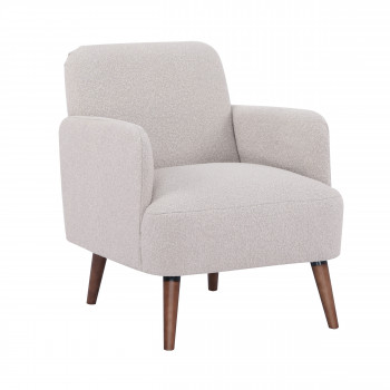Brooks - Fauteuil rétro en tissu bouclette pieds bois foncé