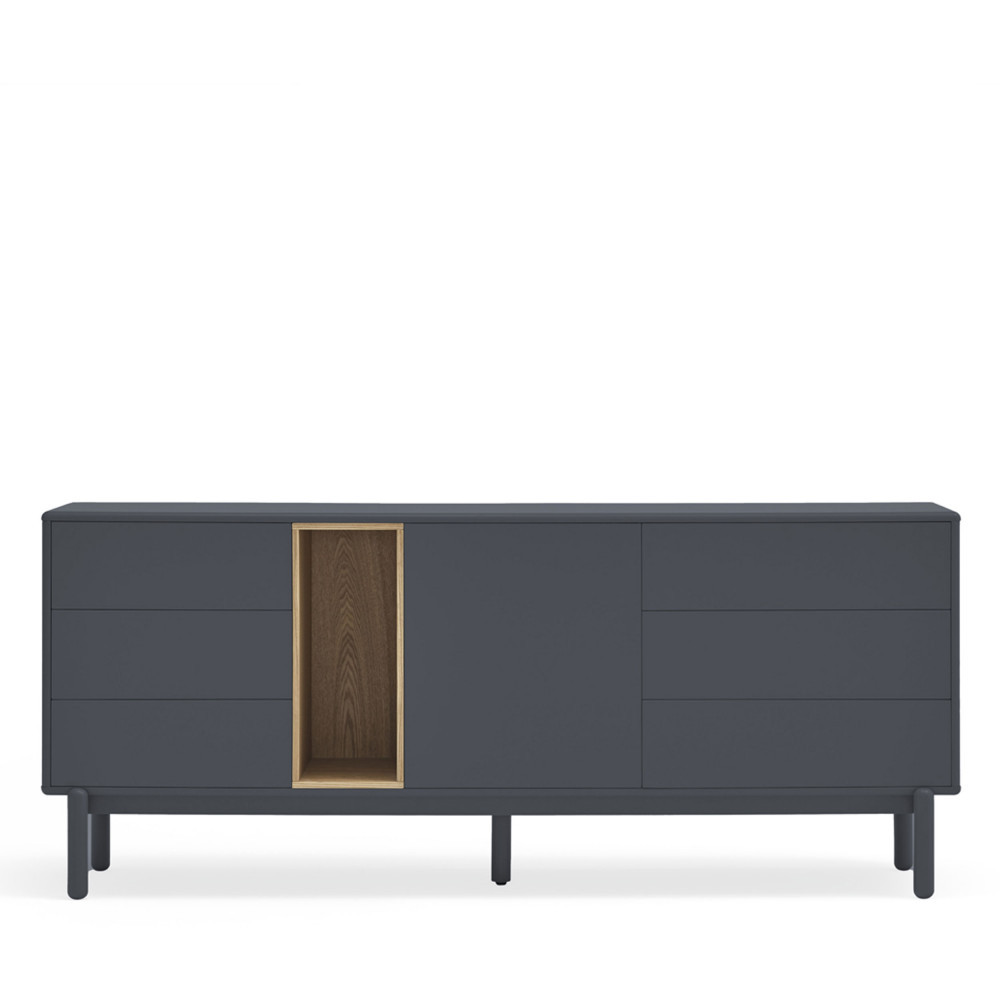 Corvo - Buffet 1 porte 6 tiroirs en bois L180cm - Couleur - Gris anthracite