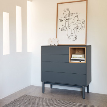 Corvo - Commode 4 tiroirs 1 niche en bois L90xH90cm