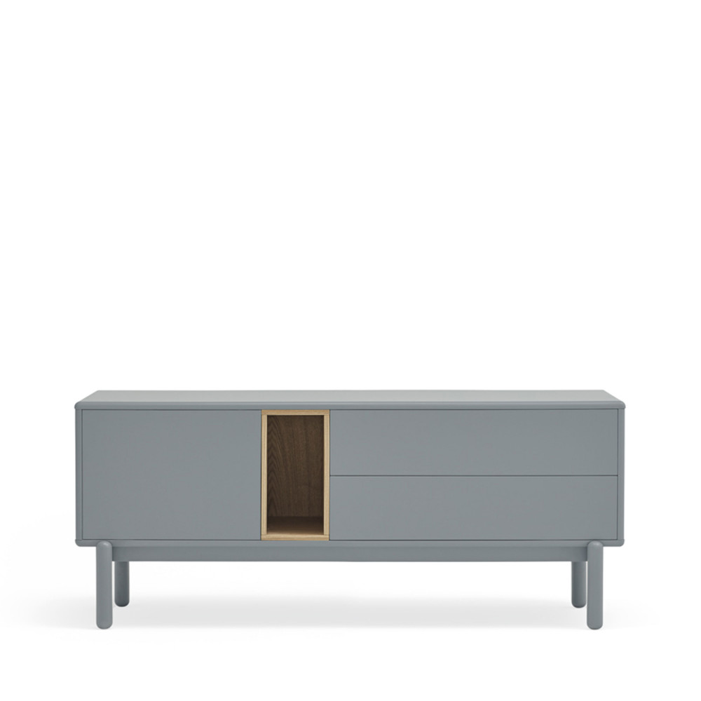 Corvo - Meuble tv 1 porte 1 niche et tiroir en bois L140cm - Couleur - Gris perle