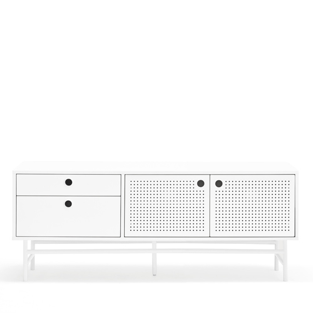 Punto - Buffet en bois 2 portes 2 tiroirs L140cm - Couleur - Blanc