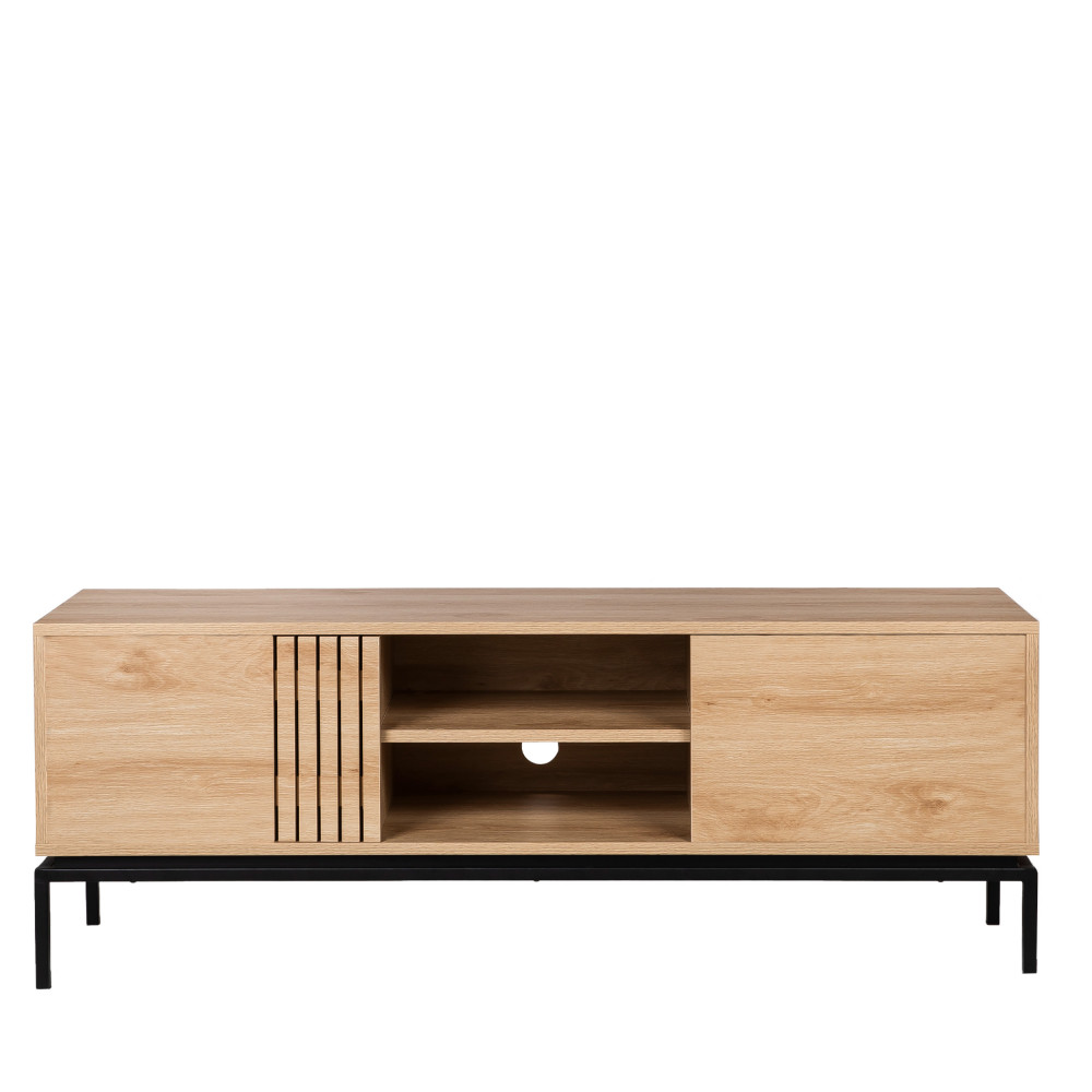 krokom - meuble tv 2 portes en bois et métal l150cm - couleur - bois clair