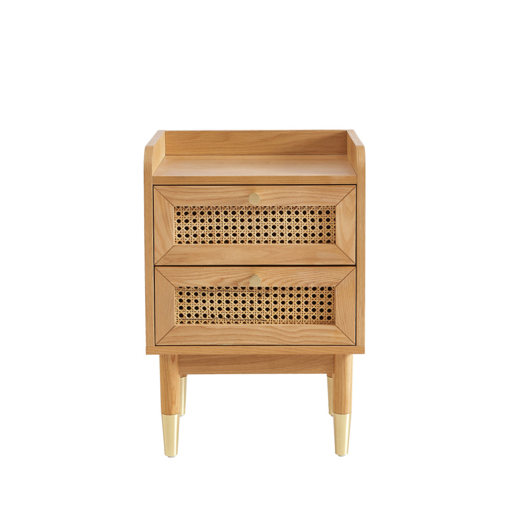 Bombong - Table de chevet 2 tiroirs en bois et cannage - Couleur - Bois clair