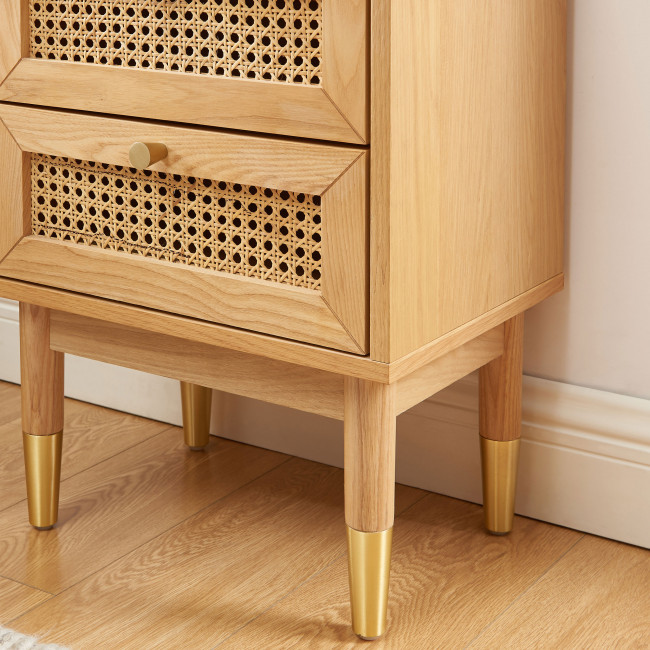 Bombong - Table de chevet 2 tiroirs en bois et cannage