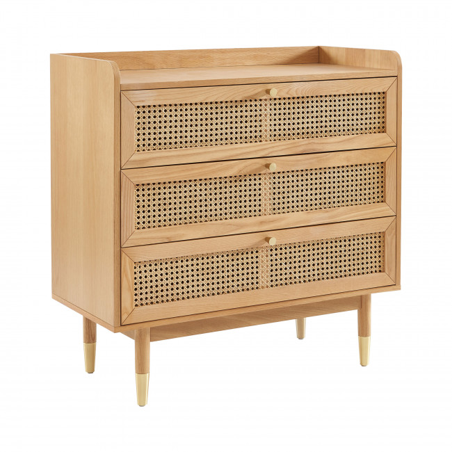 Bombong - Commode 3 tiroirs en bois et cannage L85cm
