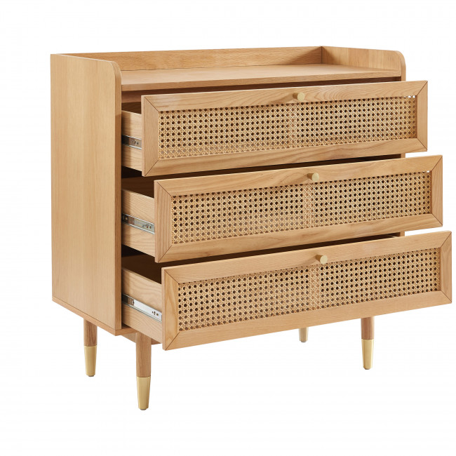 Bombong - Commode 3 tiroirs en bois et cannage L85cm