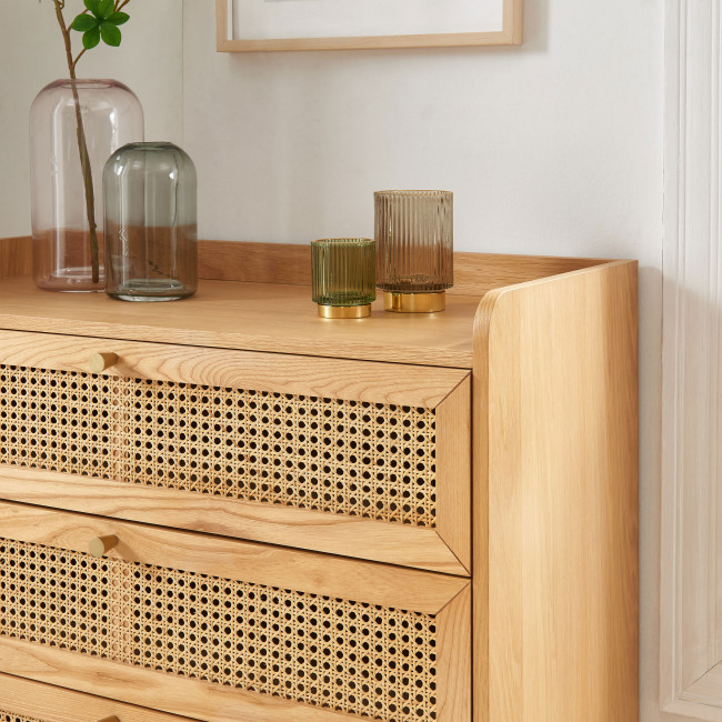 Bombong - Commode 3 tiroirs en bois et cannage L85cm
