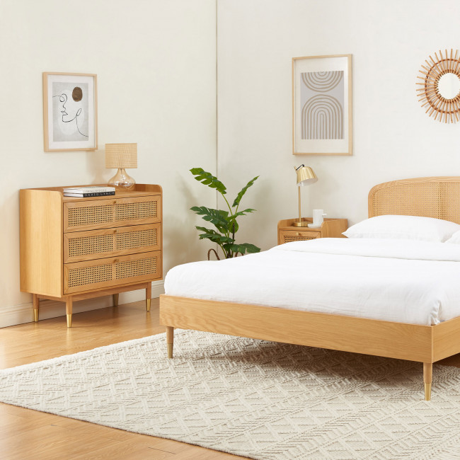 Bombong - Commode 3 tiroirs en bois et cannage L85cm