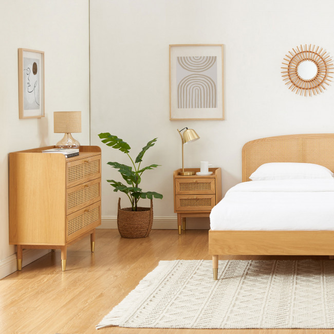 Bombong - Commode 3 tiroirs en bois et cannage L85cm