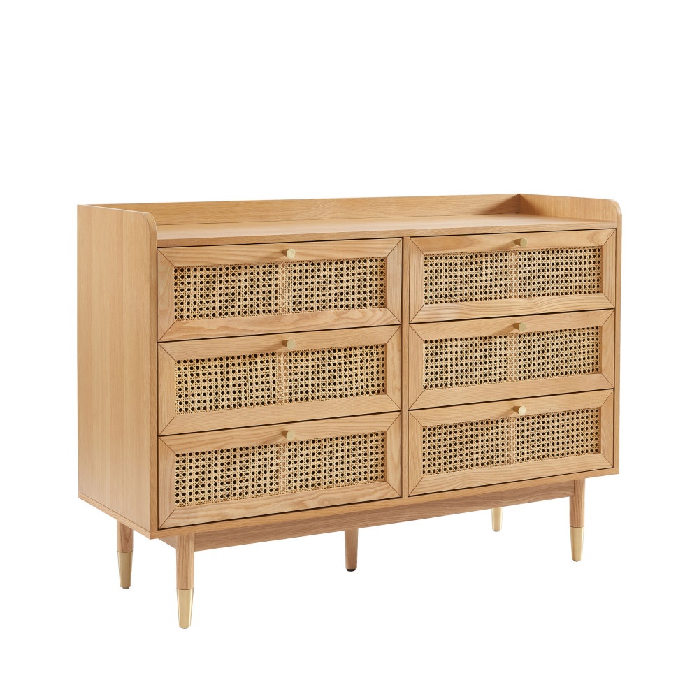 materiaal Eenheid schrijven Commode 6 tiroirs en bois et cannage L120cm - BOMBONG | Drawer