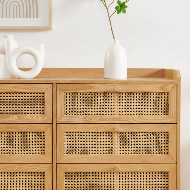 Bombong - Commode 6 tiroirs en bois et cannage L120cm