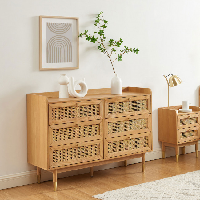 Bombong - Commode 6 tiroirs en bois et cannage L120cm