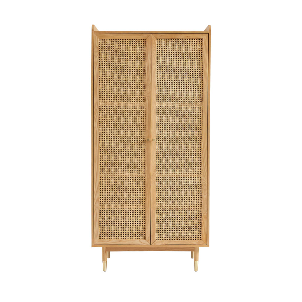 Bombong - Armoire 2 portes en bois et cannage - Couleur - Bois clair